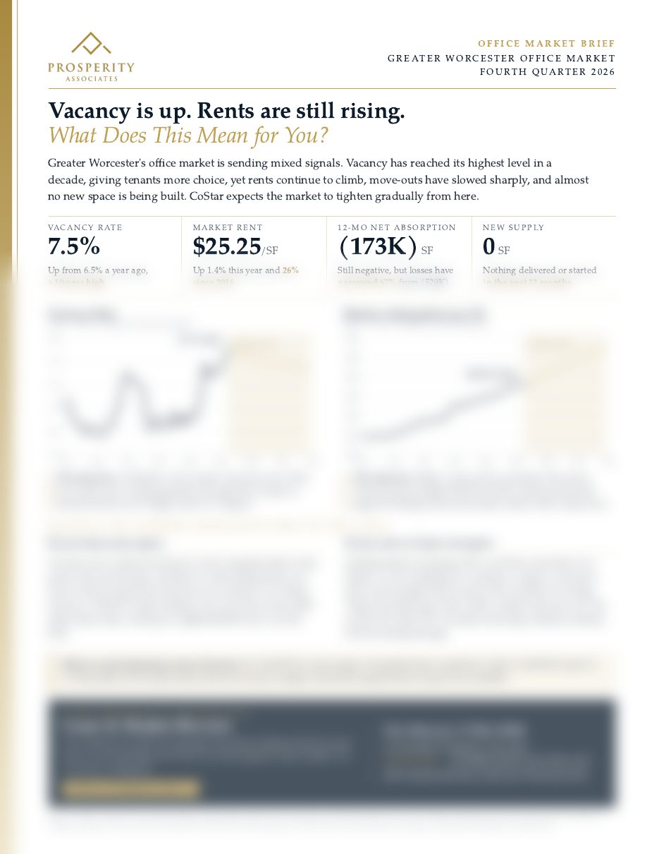 Partially blurred preview of the Greater Worcester Office Market Brief, Q4 2026